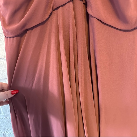 Jenny Yoo Inesse Thin Strap V Neck Long Chiffon Gown Cinnamon Rose - Picture 9 of 11